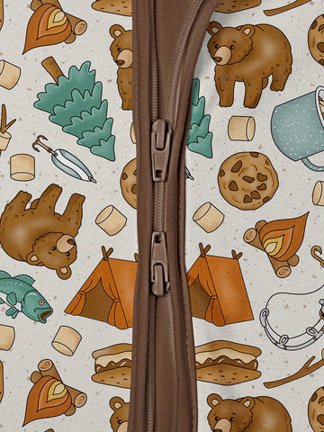 2pcs Bamboo Fiber baby onesies with dinosaur & big brown bear prints, double-sided zippers and matching pants - casual, all-season, machine washable - cute baby designs for babies, Bamboo Fiber baby clothes, great for the outdoors