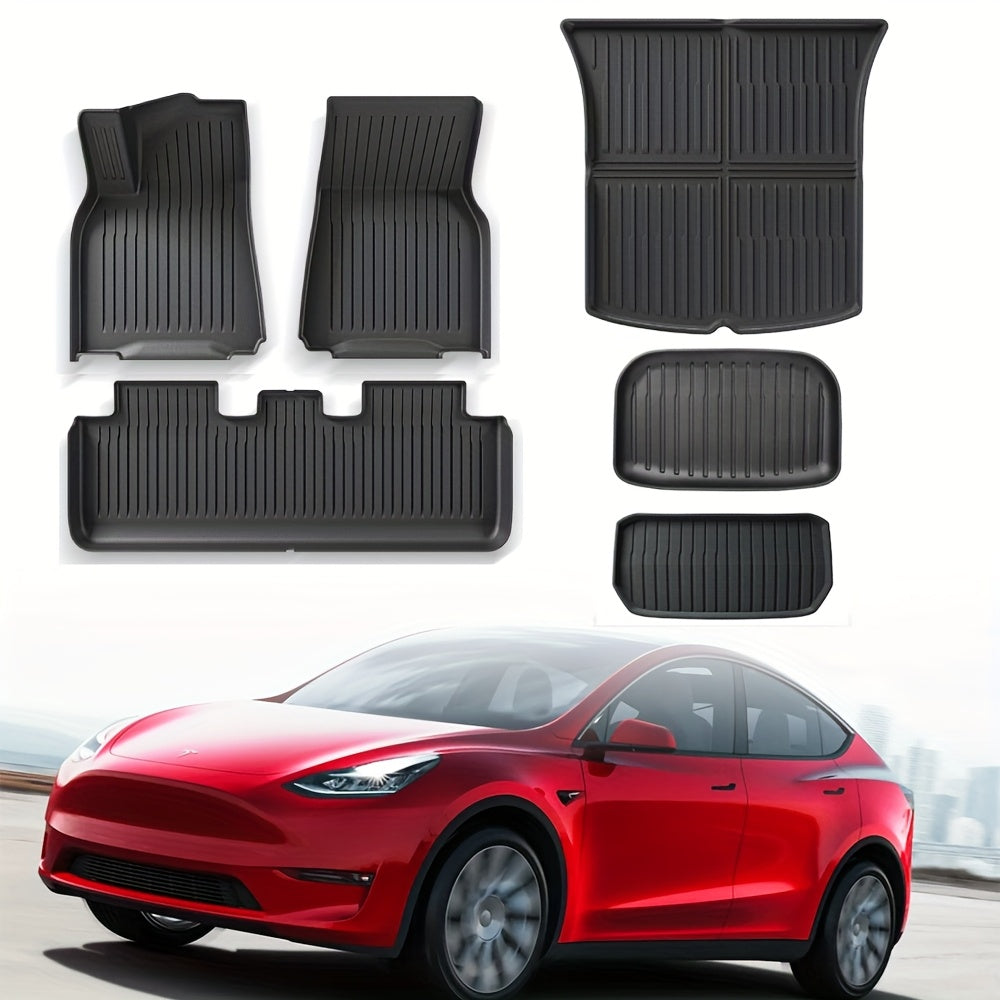 Floor Mats for Tesla for Model Y 2024 2023 2022 2021 TPE All Weather Protection Floor Mats Set (6pcs), Fit Cargo Liner Cargo Trunk Accessories, Heavy Duty Accessories, Black