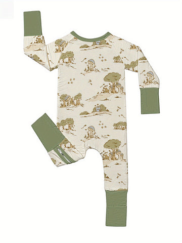 Bamboo Fiber Baby Bodysuit - Soft Stretchy Full-Zip Long Sleeve Romper with Forest Mushroom & Bamboo Fiber Print, Snap-Free Diaper Change, All-Season Beige-Friendly Outfit for & (Machine Washable) - &