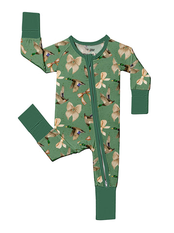 Bamboo Baby Onesie Bamboo Fabric Baby Comfort Onesie | Wild Duck Bow Baby Gift - Green