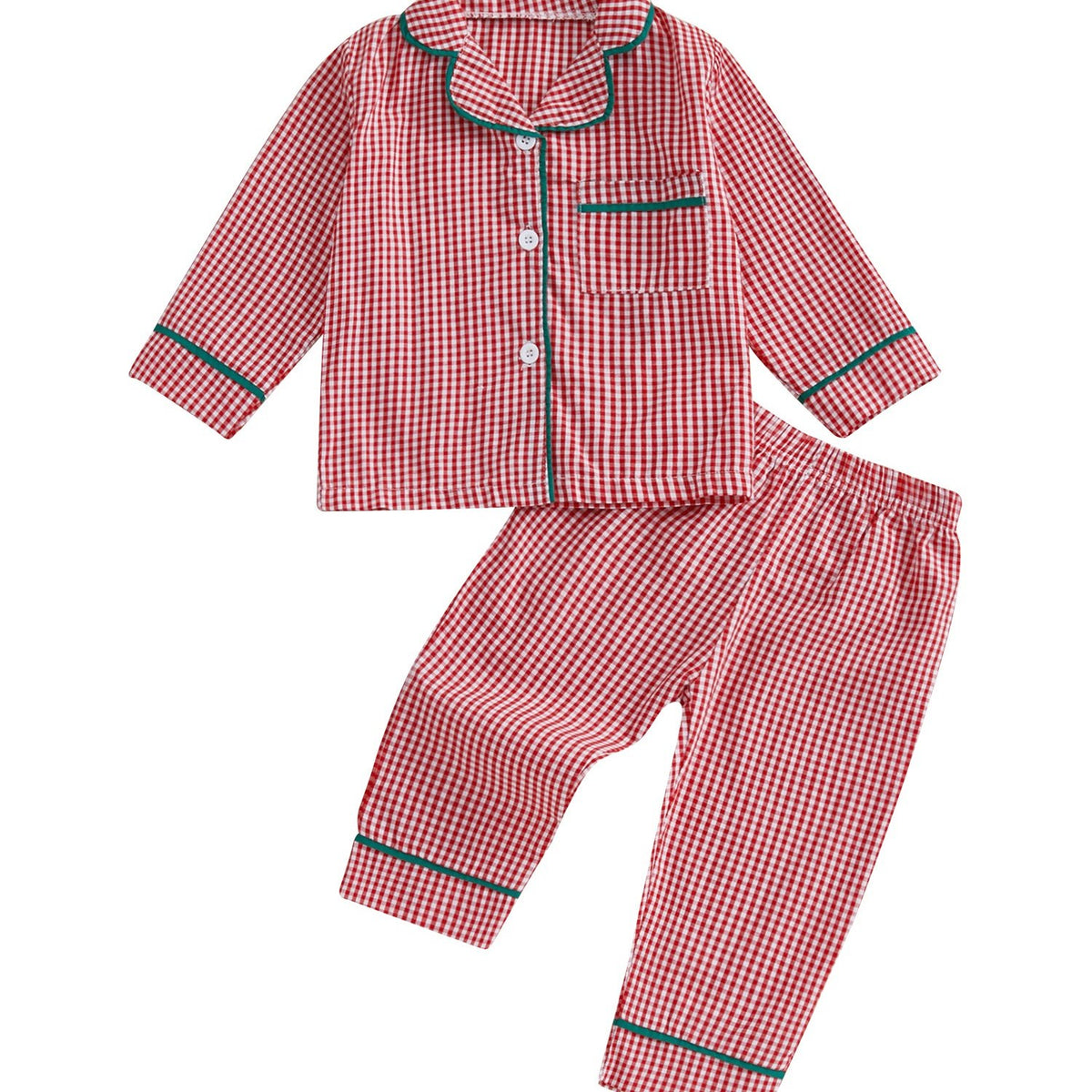 Girl 2pcs Christmas Pajamas Long Sleeve Plaid Print Shirt + Pants Set Sleepwear