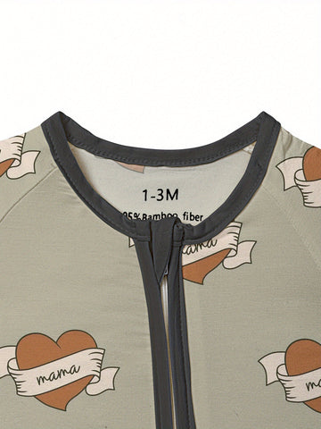 Baby & Bamboo Fiber Onesie - Short Sleeve Snap-Free Zipper Romper with MAMA & Hearts Print, All-Season Soft Clothing, Machine Washable Outfit (0-24 Months) - Ideal Baby Shower Gift