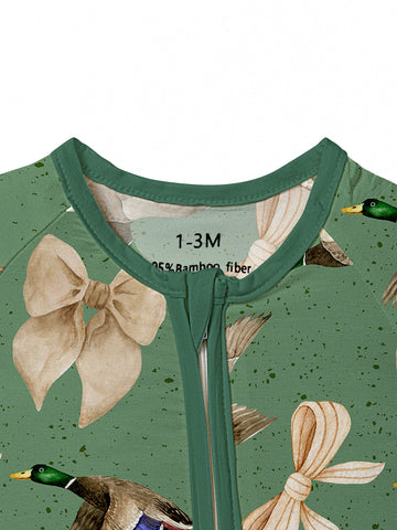 Bamboo Baby Onesie Bamboo Fabric Baby Comfort Onesie | Wild Duck Bow Baby Gift - Green
