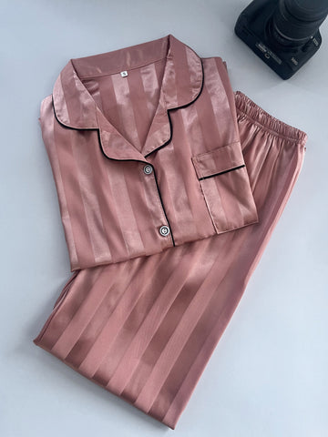 Women'S Classic Button Satin Pajama Set Long Sleeve Lounge Set