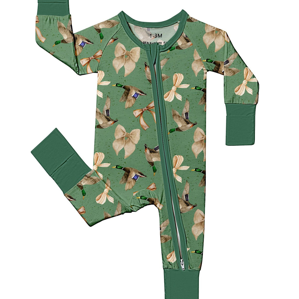 Bamboo Baby Onesie Bamboo Fabric Baby Comfort Onesie | Wild Duck Bow Baby Gift - Green