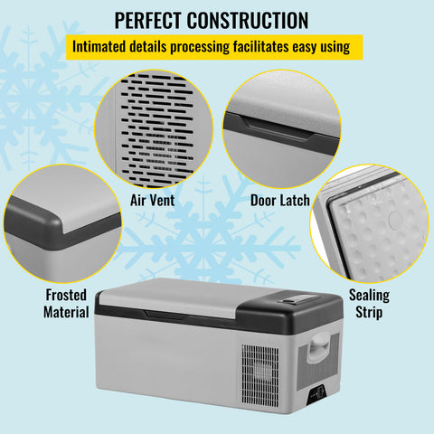 VEVOR Refrigerator 16 Qt, Portable Mini Car Fridge w\u002F -4℉-68℉ Cooling Range 110-240V AC Electric Compressor Cooler for Truck Vehicle RV Boat Outdoor & Home Use, Grey