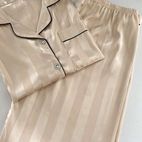 Women'S Classic Button Satin Pajama Set Long Sleeve Lounge Set