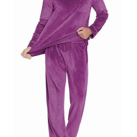 ELESOL Unisex Velvet Pajama Set, Casual V-Neck Long Sleeve Knit Fabric Sleepwear, Polyester & Spandex Blend, Solid Color Loungewear with Pockets, for Fall\u002FWinter