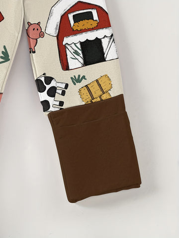 Bamboo Fiber Baby Sleeper, Farm Pig Cow Pattern, High Stretch Knit Fabric, Super Skinny Fit, with Crew Neck for All-Season Outdoor Wear, Allseason Clothing, Playful Design, Snug Fit, Soft Knit Material, Breathable Fabric, Comfortable Romper, Baby