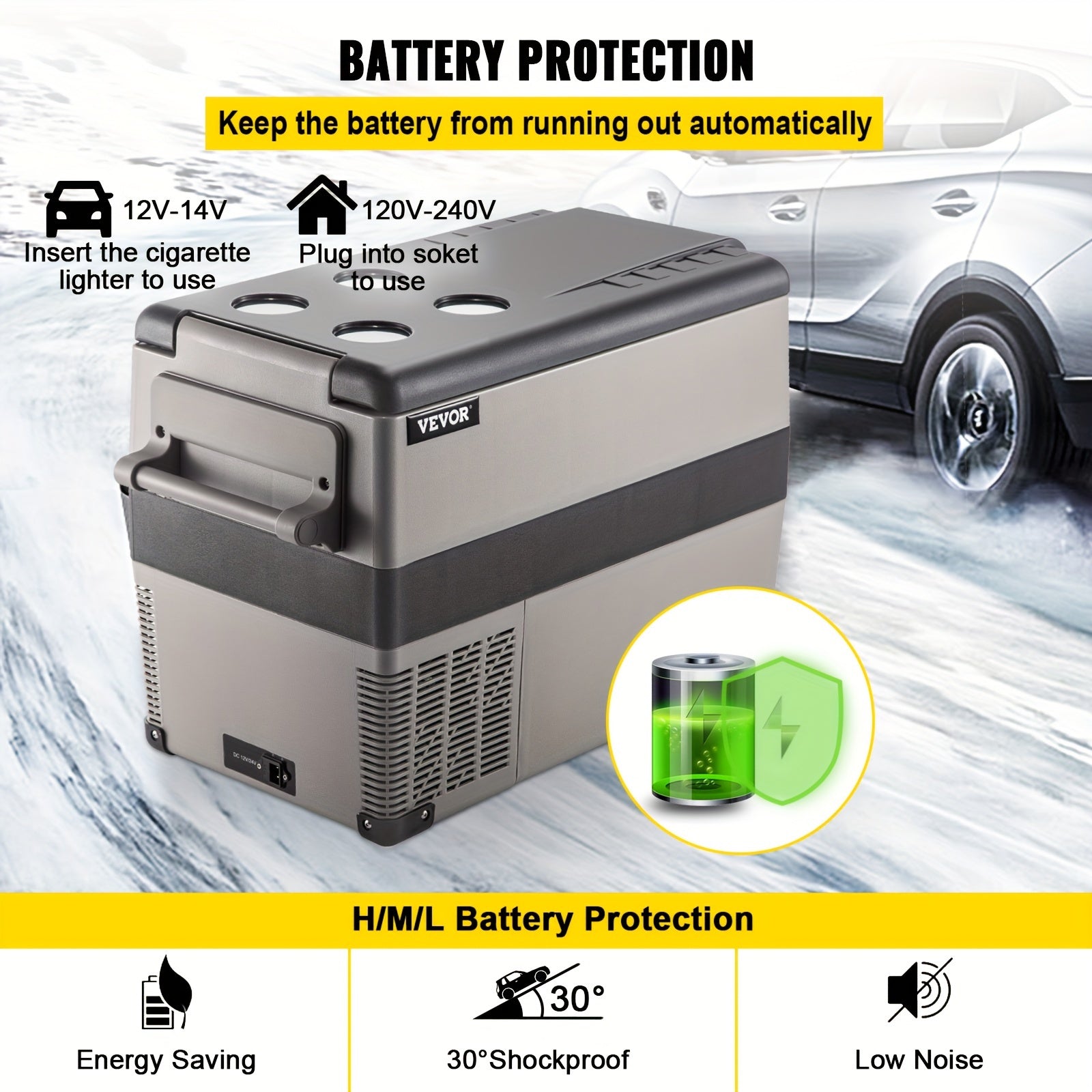 VEVOR 12 Volt Refrigerator 11.89gal(48qt) Fast Cooling Portable Freezer With App Control Car Fridge With 12\u002F24v DC & 110-240v AC For Travel, Camping And Home Use, 48 Quart, Black
