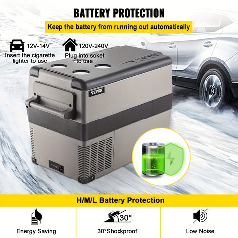 VEVOR 12 Volt Refrigerator 11.89gal(48qt) Fast Cooling Portable Freezer With App Control Car Fridge With 12\u002F24v DC & 110-240v AC For Travel, Camping And Home Use, 48 Quart, Black