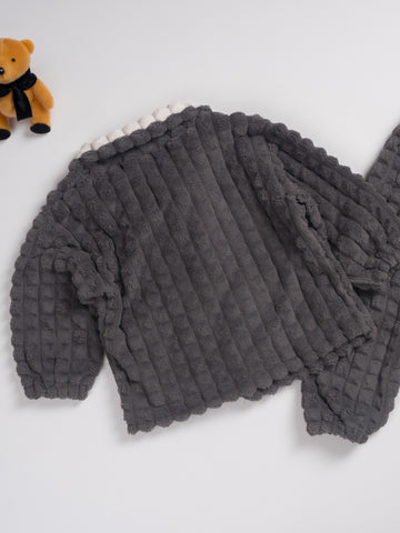 Boys' 2pcs Fall\u002FWinter Pajama Set, Casual Lapel Collar Knit Polyester Sleepwear with Alphabet Pattern, Thick Fleece-Lined with Pockets and Buttons, Regular Fit