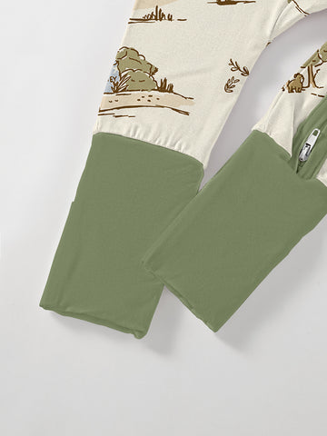 Bamboo Fiber Baby Bodysuit - Soft Stretchy Full-Zip Long Sleeve Romper with Forest Mushroom & Bamboo Fiber Print, Snap-Free Diaper Change, All-Season Beige-Friendly Outfit for & (Machine Washable) - &