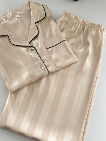 Women'S Classic Button Satin Pajama Set Long Sleeve Lounge Set