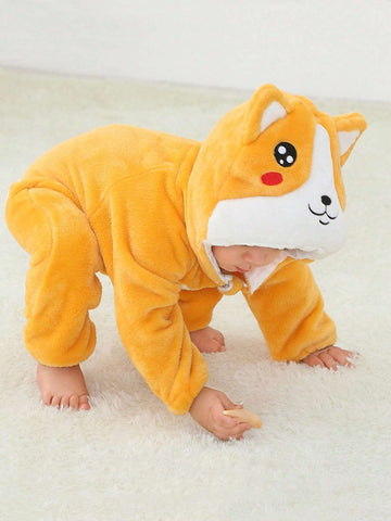 Unisex Cartoon Animal Print Hooded Onesie - Soft Warm Winter Sleepwear with Zipper Closure, Cozy All-Season Wear for &, Cute Bear & Fox Design, Regular Fit for Home & Outdoor Use, Clothing, Playful Wear, Comfortable Wear