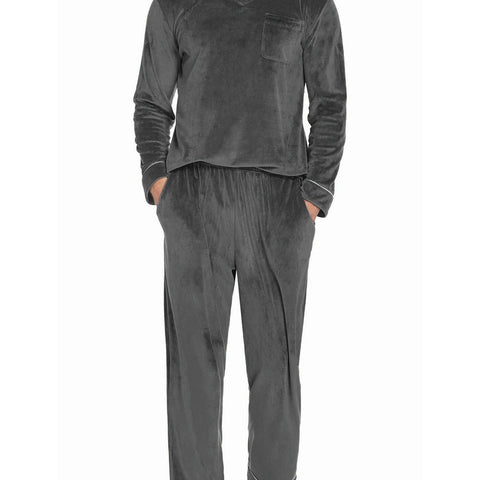 ELESOL Unisex Velvet Pajama Set, Casual V-Neck Long Sleeve Knit Fabric Sleepwear, Polyester & Spandex Blend, Solid Color Loungewear with Pockets, for Fall\u002FWinter